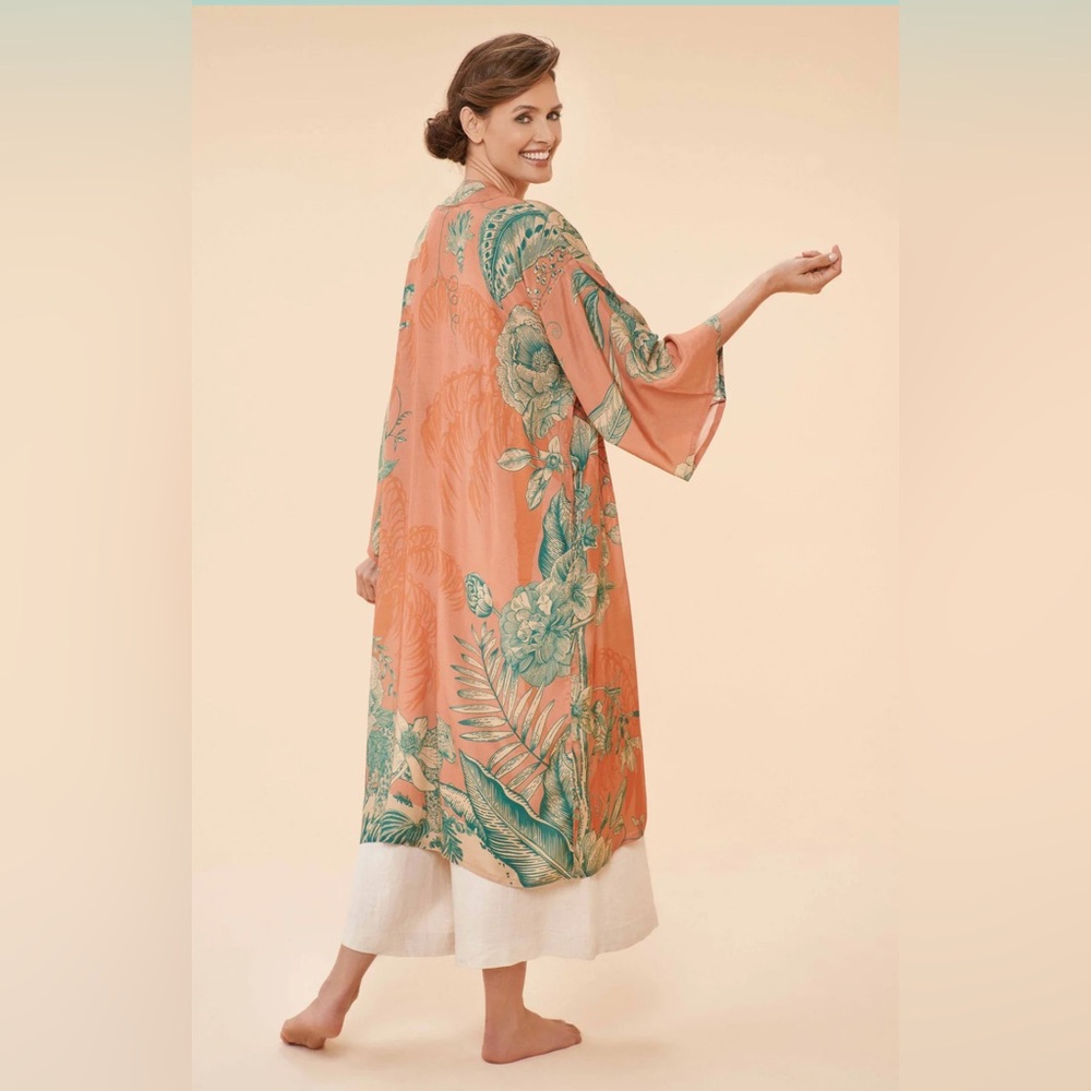 Powder UK Floral Jungle kimono in soft “petal” viscose-pockets/self-belt-NWT
